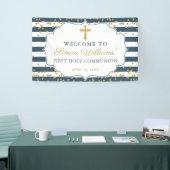Gold Glitter Navy Blue First Heilige Commune Banne Spandoek (Beurs)