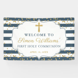 Gold Glitter Navy Blue First Heilige Commune Banne Spandoek