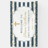 Gold Glitter Navy Blue First Heilige Commune Banne Spandoek (Verticaal)