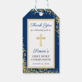 Gold Glitter Navy Blue First Heilige Communie Cadeaulabel (Voorkant)