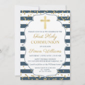 Gold Glitter Navy Blue First Heilige Communie Kaart (Voorkant)