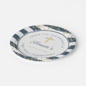 Gold Glitter Navy Blue First Heilige Communie Papieren Bordje (Gekanteld)