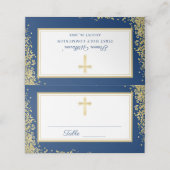 Gold Glitter Navy Blue First Heilige Communie Plaatskaartje (Buitenkant ongevouwen)