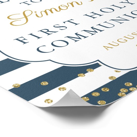 Gold Glitter Navy Blue First Heilige Communie Poster (Hoek)