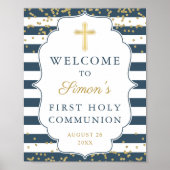 Gold Glitter Navy Blue First Heilige Communie Poster (Voorkant)