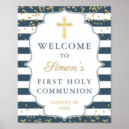 Gold Glitter Navy Blue First Heilige Communie Poster
