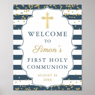 Gold Glitter Navy Blue First Heilige Communie Poster