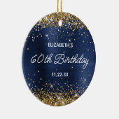 Gold Glitter Navy Blue Foil 60th Birthday Photo Keramisch Ornament (Rechts)
