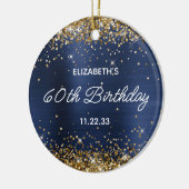 Gold Glitter Navy Blue Foil 60th Birthday Photo Keramisch Ornament (Links)