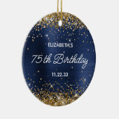 Gold Glitter Navy Blue Foil 75th Birthday Photo Keramisch Ornament (Rechts)