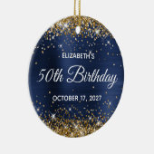 Gold Glitter Navy Blue Folie 50th Birthday Keramisch Ornament (Rechts)