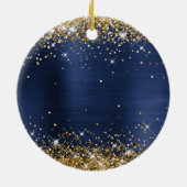 Gold Glitter Navy Blue Folie 50th Birthday Keramisch Ornament (Achterkant)