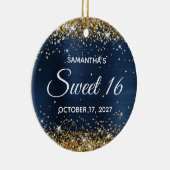 Gold Glitter Navy Blue Folie Sweet 16 Birthday Keramisch Ornament (Rechts)