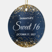 Gold Glitter Navy Blue Folie Sweet 16 Birthday Keramisch Ornament (Links)