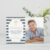 Gold Glitter Navy Blue Heilige Communie Dank u wel Kaart (Staand voorkant)