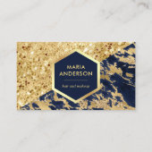 Gold Glitter Navy Blue Marble Makeup Artist Visitekaartje (Voorkant)