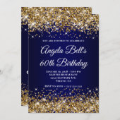 Gold Glitter Navy Blue Ombre 60th Birthday Kaart (Voorkant / Achterkant)