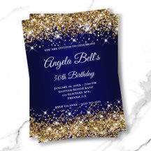 Gold Glitter Navy Blue Ombre Fancy Monogram