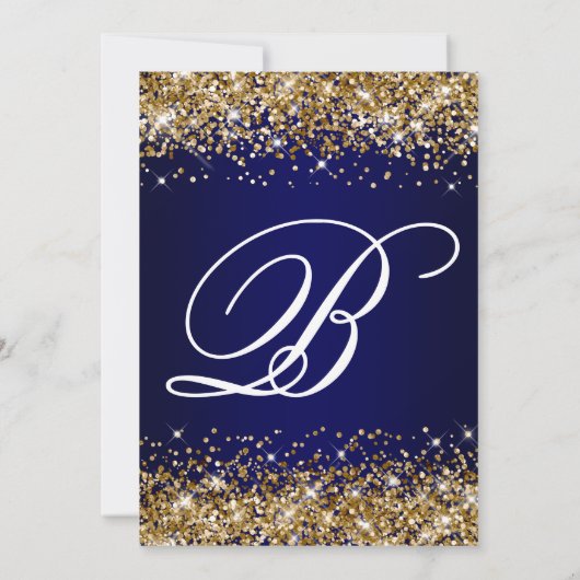 Gold Glitter Navy Blue Ombre Sweet Sixteen Kaart (Achterkant)