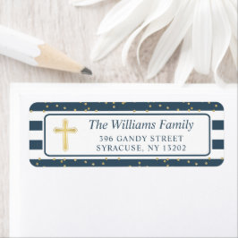 Gold Glitter Navy Blue Religieuze Return Address Etiket
