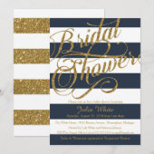 Gold Glitter Navy Blue Strip Shower Kaart (Voorkant / Achterkant)