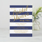 Gold Glitter & Navy Blue Stripe Shower Kaart (Staand voorkant)