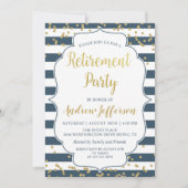 Gold Glitter Navy Blue Surprise Retirement Party Kaart (Voorkant)
