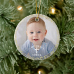 Gold Glitter Navy Blue Wreath Baptism Foto Keramisch Ornament<br><div class="desc">Gold Glitter Navy Blue Wreath Baptism Photo Ceramic Ornament</div>
