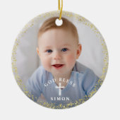 Gold Glitter Navy Blue Wreath Baptism Foto Keramisch Ornament (Voorkant)