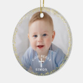 Gold Glitter Navy Blue Wreath Baptism Foto Keramisch Ornament (Links)