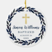 Gold Glitter Navy Blue Wreath Baptism Foto Keramisch Ornament (Achterkant)