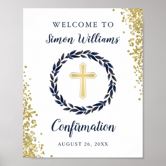 Gold Glitter Navy Blue Wreath-bevestiging Welkom Poster (Voorkant)