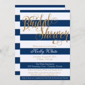 Gold Glitter Navy Stripe Bridal Shower Kaart (Voorkant / Achterkant)