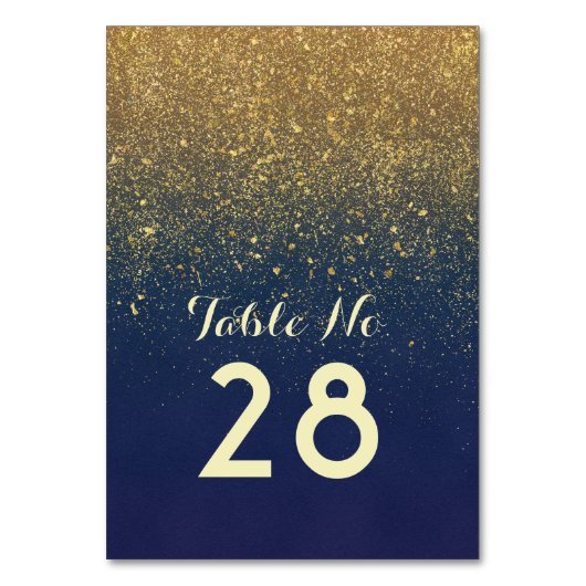Gold Glitter Navy Wedding Table Number Kaart (Voorkant)