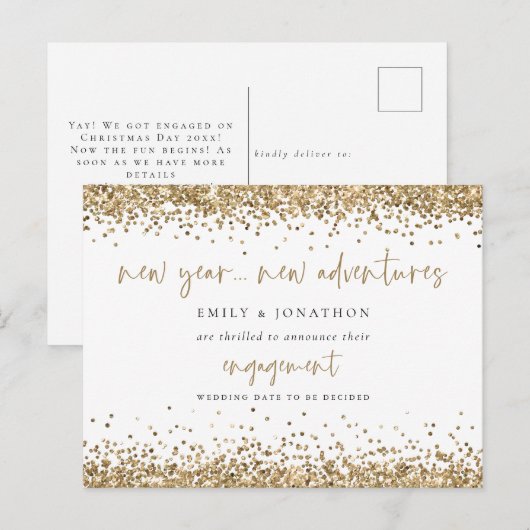 Gold Glitter New Adventures Verloving kondigt aan Briefkaart (Voorkant / Achterkant)