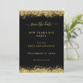 Gold Glitter New Year Party Black Save Date card Kaart (Staand voorkant)