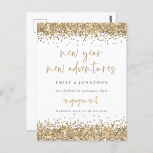 Gold Glitter - nieuwjaarsavonturen - Wit Verloving Briefkaart