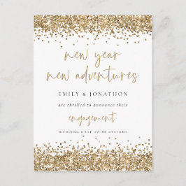 Gold Glitter - nieuwjaarsavonturen - Wit Verloving Briefkaart