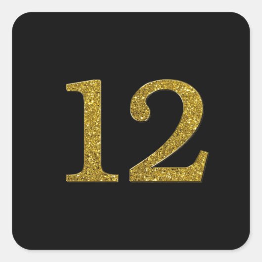 Gold Glitter Number 12 brede lettertype Vierkante Sticker (Voorkant)