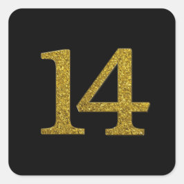 Gold Glitter Number 14-breedlettertype Vierkante Sticker