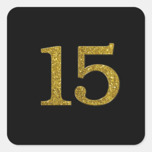 Gold Glitter Number 15 brede lettertype Vierkante Sticker