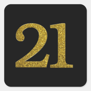 Gold Glitter Number 21 breedlettertype Vierkante Sticker