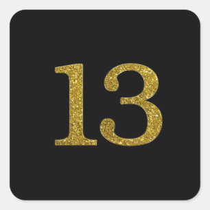 Gold Glitter-nummer 13 breed lettertype Vierkante Sticker