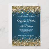 Gold Glitter Ocean Blue Ombre Fancy Monogram Kaart (Voorkant)