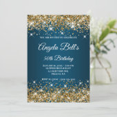 Gold Glitter Ocean Blue Ombre Fancy Monogram Kaart (Staand voorkant)