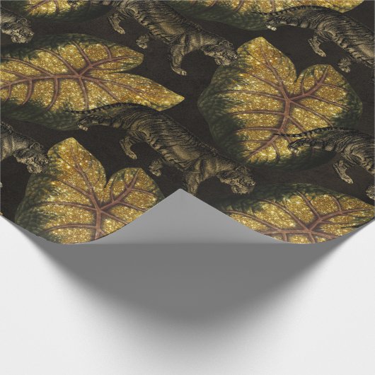 Gold Glitter Oerwoud Tiger Pattern Cadeaupapier (Hoek)