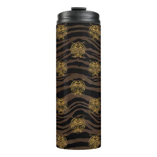 Gold Glitter Oerwoud Tiger Pattern Thermosbeker (Voorkant)