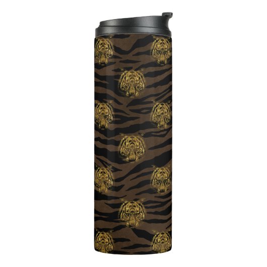 Gold Glitter Oerwoud Tiger Pattern Thermosbeker (Gedraaid links)