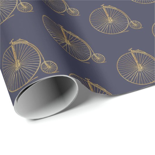 Gold Glitter Old Fashioned Unicycle Line Tekening Cadeaupapier (Rol Hoek)