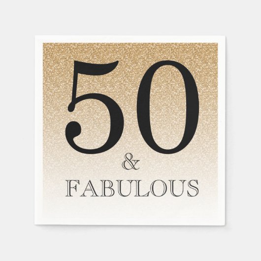 Gold Glitter Ombre 50 en Fabulous 50th Birthday Servet (Voorkant)